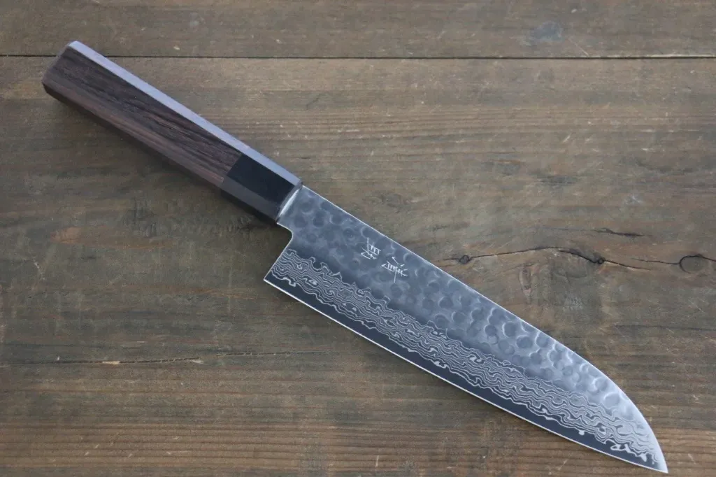 SEISUKE AUS10 Damascus Santoku Shitan Handle 180mm SE-A0-D-SA180S
