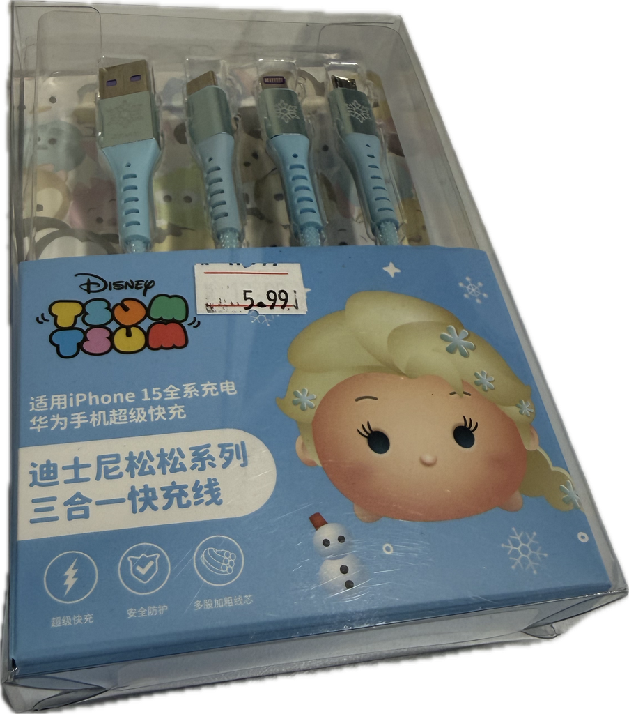 DISNEY Tsum Tsum Frozen 3-in-1 Fast Charging Cable 1Pc
