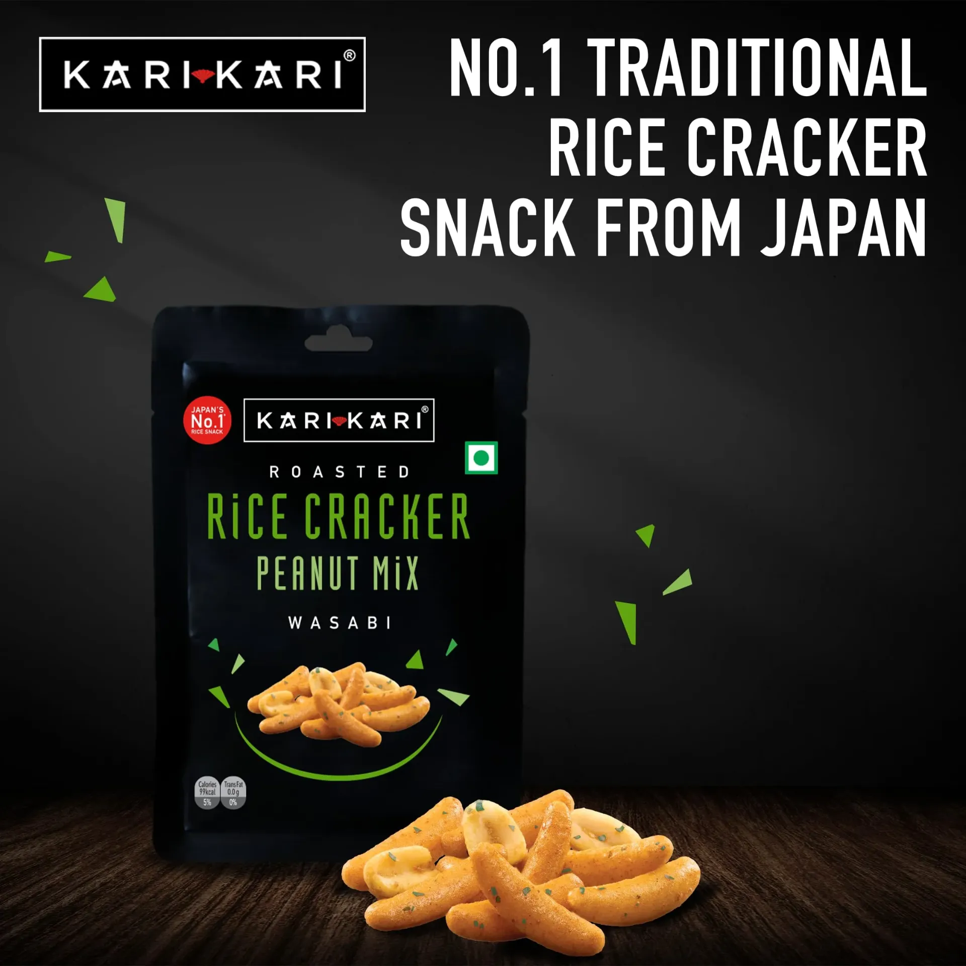 KARIKARI Roasted Rice Cracker Peanut Mix - Wasabi 20g