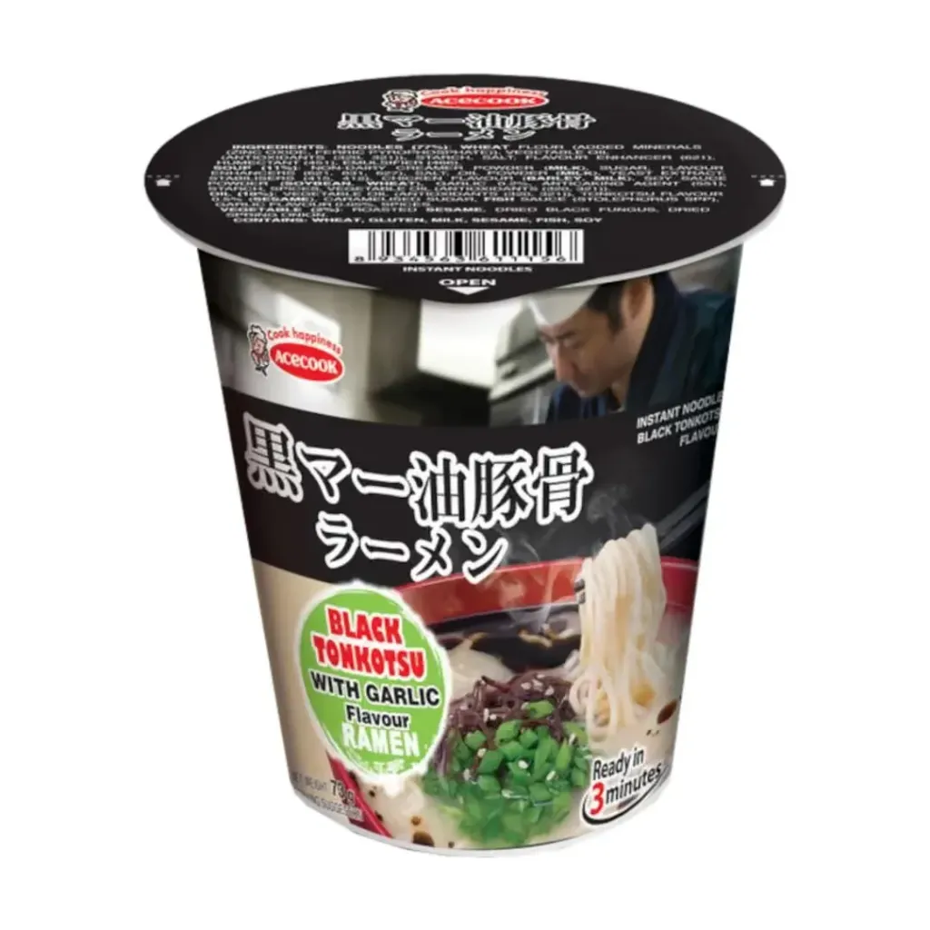 ACECOOK IPPIN CUP NOODLES - BLACK GARLIC TONKOTSU 73G